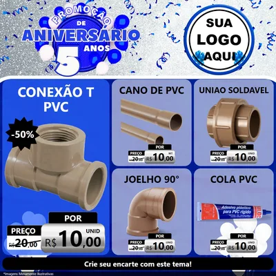 Modelo de Rede Social para Feed Facebook com o tema Promoção de Aniversário - 5 Anos para Tubos e conexões