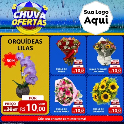 Modelo de Rede Social para Feed Facebook com o tema Chuva de Ofertas para Floricultura e jardim