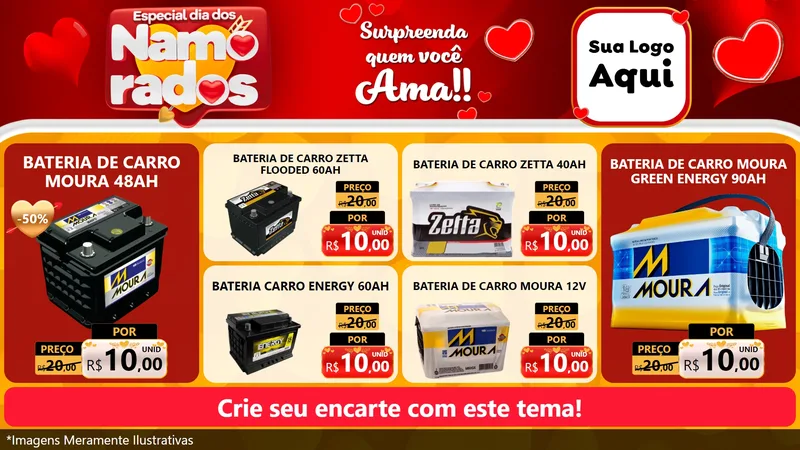 Modelo de TV para TV Horizontal com o tema Especial Dia dos Namorados para Baterias Elétricas