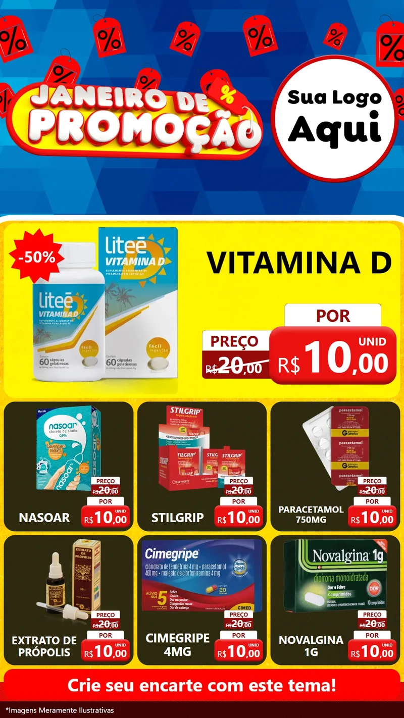 Modelo de Rede Social para Stories com o tema Janeiro de Promoção para Farmácia
