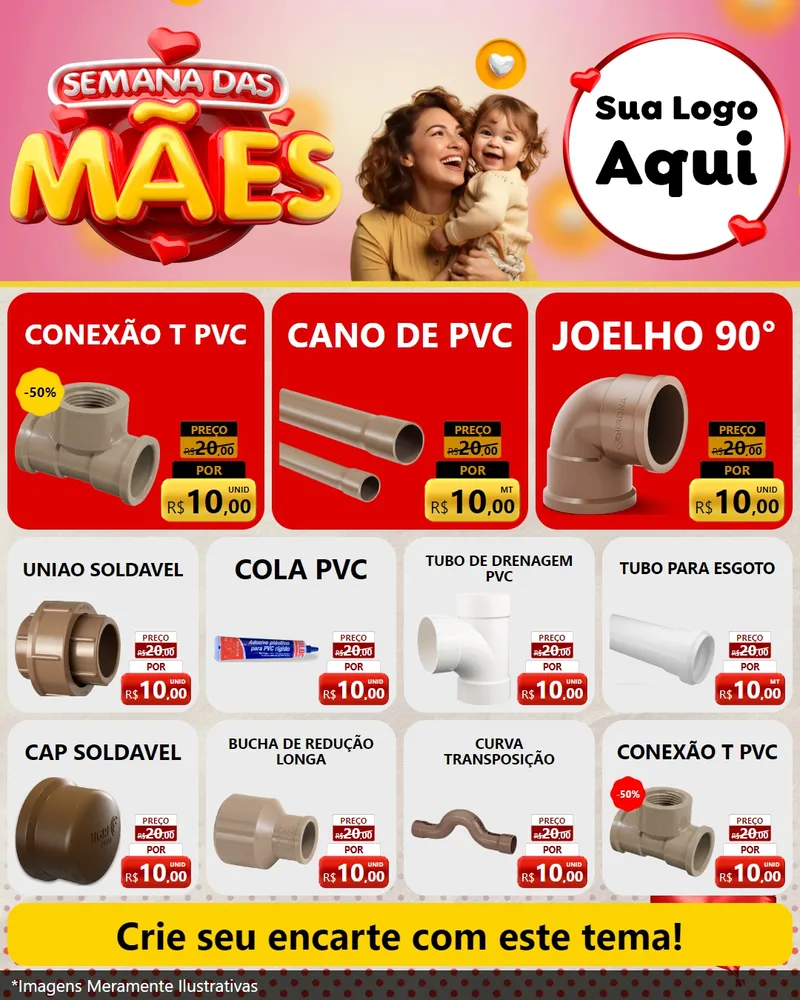 Modelo de Rede Social para Feed Instagram com o tema Semana das Mães para Tubos e conexões