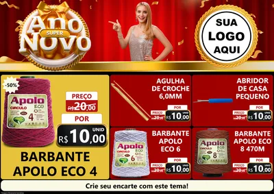 Modelo de Encarte para Encarte A4 Horizontal com o tema Super Ano Novo para Armarinho e Aviamentos