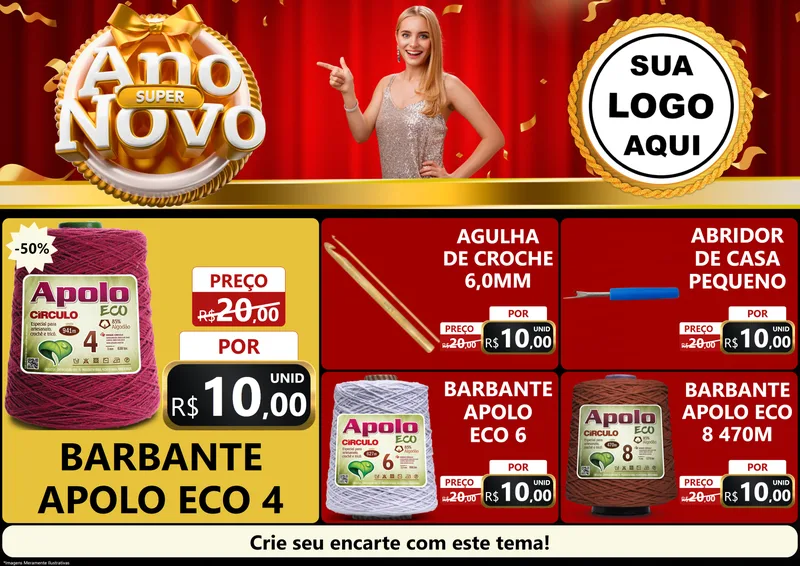 Modelo de Encarte para Encarte A4 Horizontal com o tema Super Ano Novo para Armarinho e Aviamentos