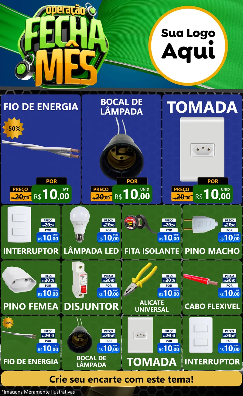 Modelo de Encarte para Encarte Grande com o tema Operação Fecha Mês para Materiais Elétricos