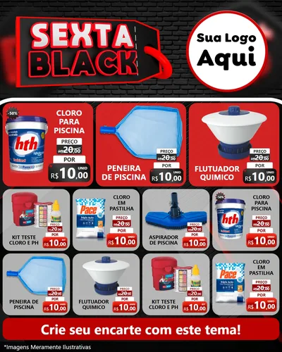 Modelo de Rede Social para Feed Instagram com o tema Sexta Black para Produtos para Piscina
