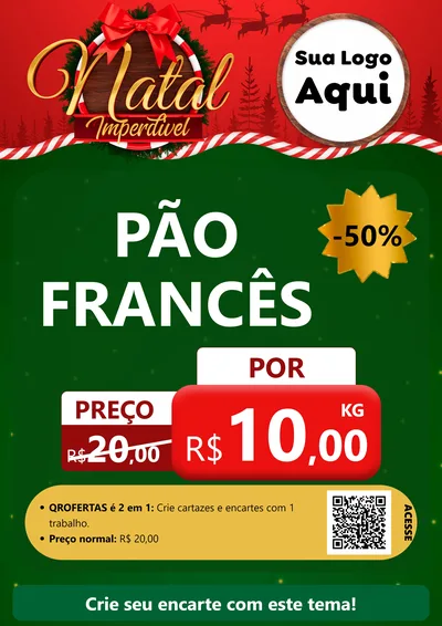Modelo de Cartaz para Cartaz A4 Vertical com o tema Natal Imperdível para Padaria