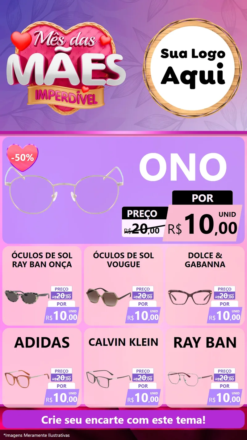 Modelo de Rede Social para Stories com o tema Mês das Mães Imperdível para Óticas
