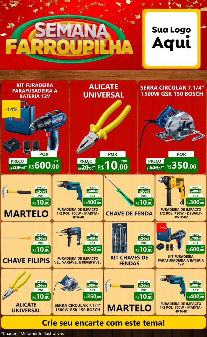 Modelo de Encarte para Encarte Grande com o tema Semana Farroupilha para Maquinas e Ferramentas