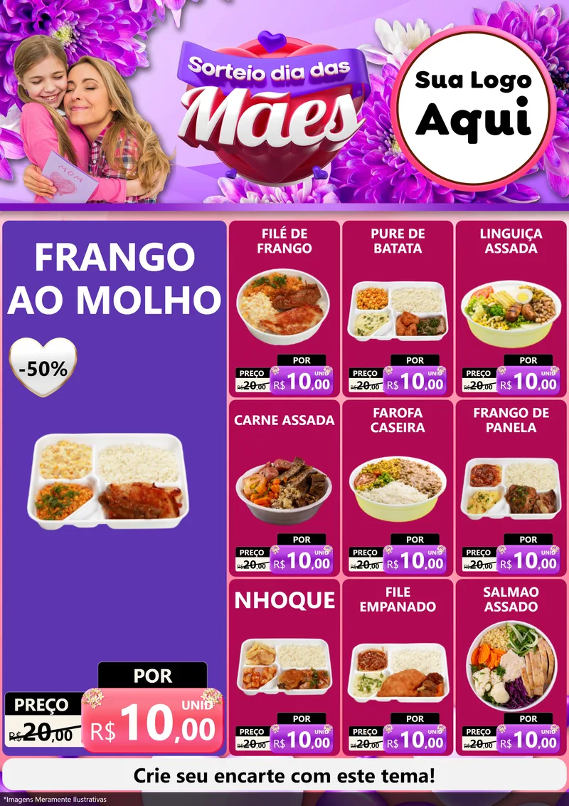Modelo de Encarte para Encarte A4 Vertical com o tema Sorteio Dia das Mães para Restaurante
