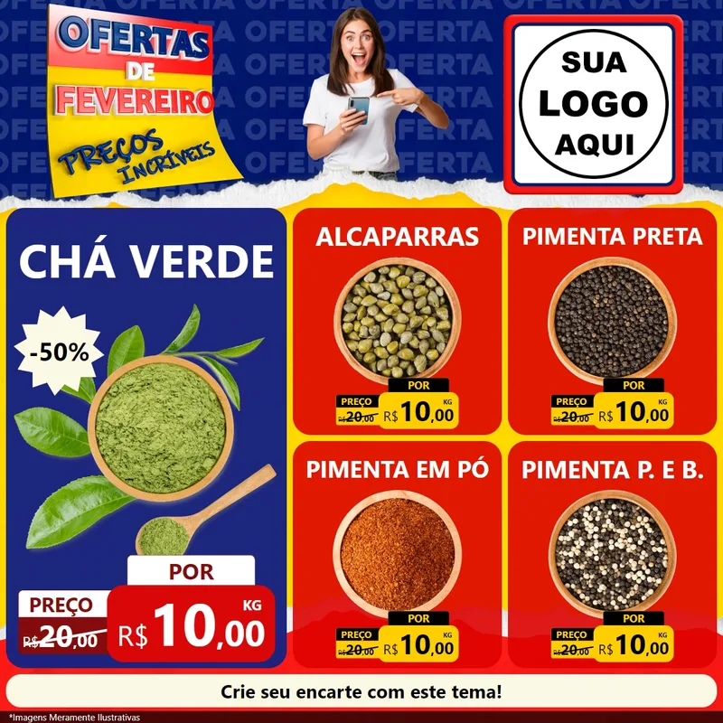 Modelo de Rede Social para Feed Facebook com o tema Ofertas de Fevereiro - Preços Incríveis para Produtos Naturais