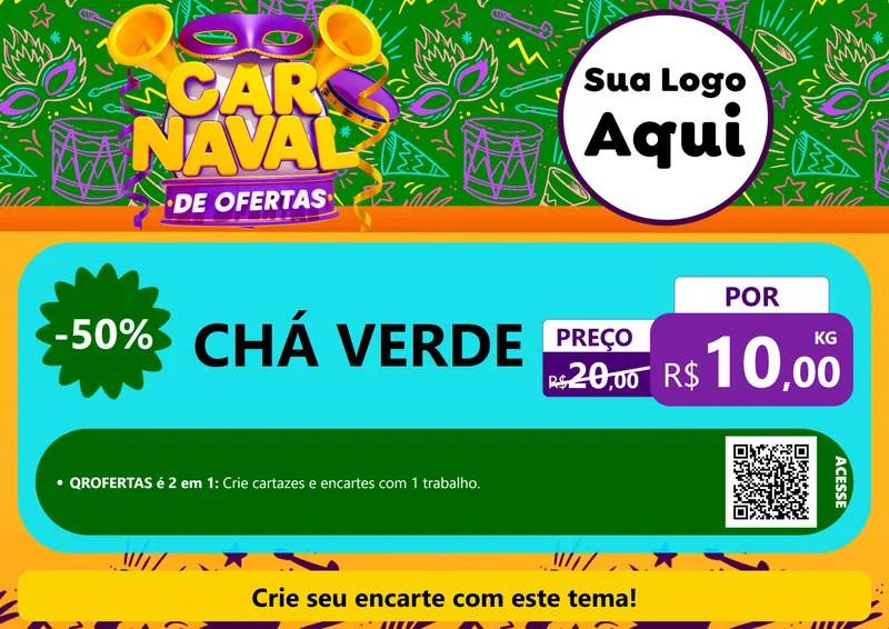 Modelo de Cartaz para Cartaz A4 Horizontal com o tema Carnaval de Ofertas para Produtos Naturais
