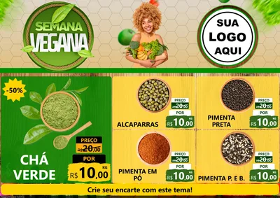 Modelo de Encarte para Encarte A4 Horizontal com o tema Semana Vegana para Produtos Naturais