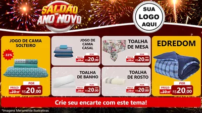 Modelo de TV para TV Horizontal com o tema Saldão de Ano Novo para Cama, Mesa e Banho