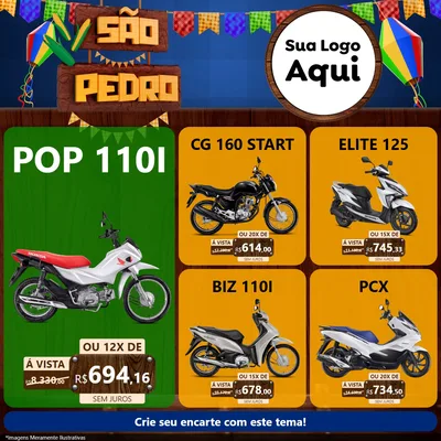 Modelo de Rede Social para Feed Facebook com o tema São Pedro para Concessionaria de Motos