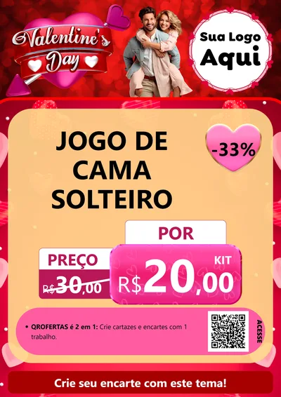 Modelo de Cartaz para Cartaz A4 Vertical com o tema Valentine's Day para Cama, Mesa e Banho