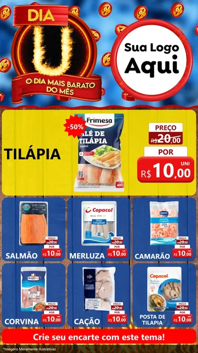 Modelo de Rede Social para Stories com o tema Dia U - O Dia Mais Barato Do Mês para Peixaria