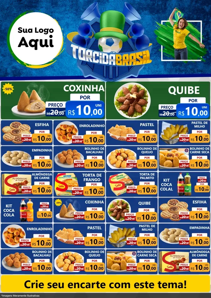 Modelo de Encarte para Encarte A4 Vertical com o tema Torcida Brasil - Copa para Salgadaria