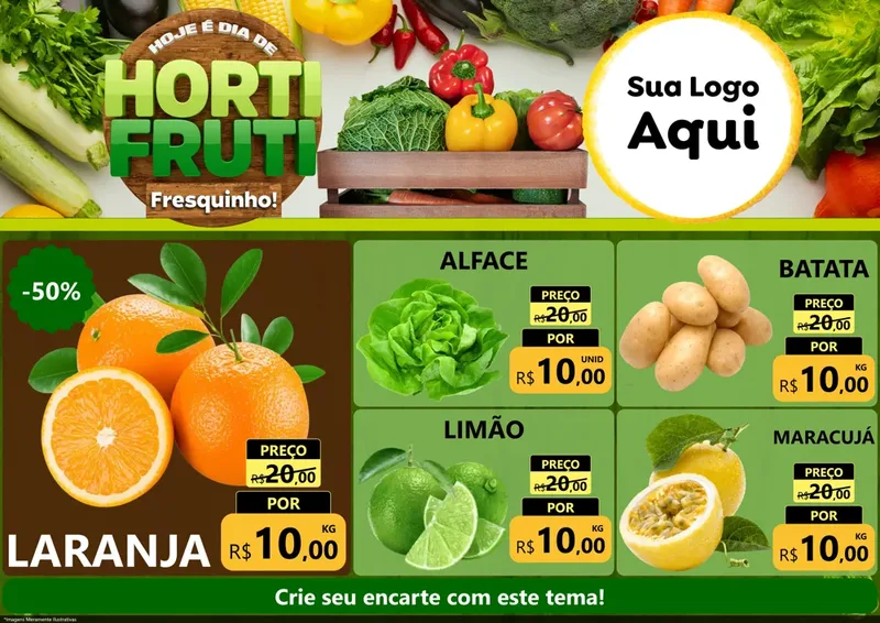 Modelo de Encarte para Encarte A4 Horizontal com o tema Hoje É Dia De Hortifruti para Hortifrúti