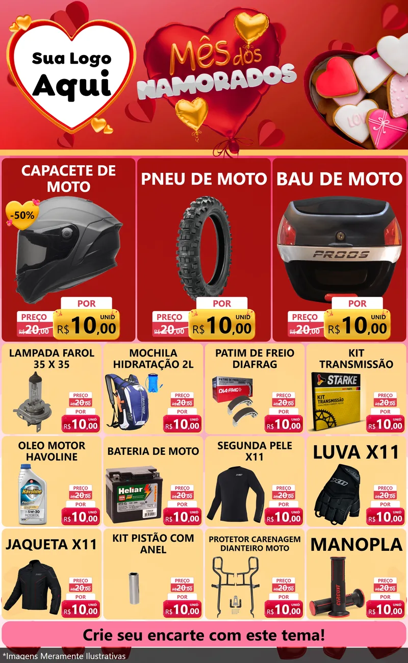 Modelo de Encarte para Encarte Grande com o tema Mês dos Namorados para Moto peças