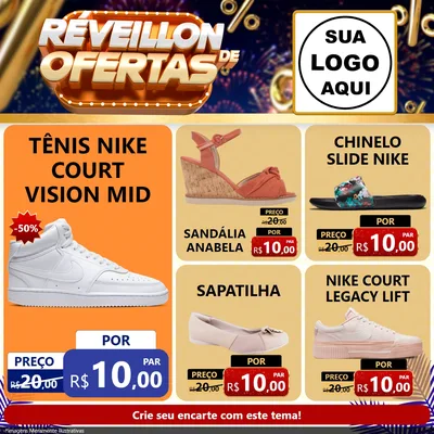 Modelo de Rede Social para Feed Facebook com o tema Réveillon de Ofertas para Calçados
