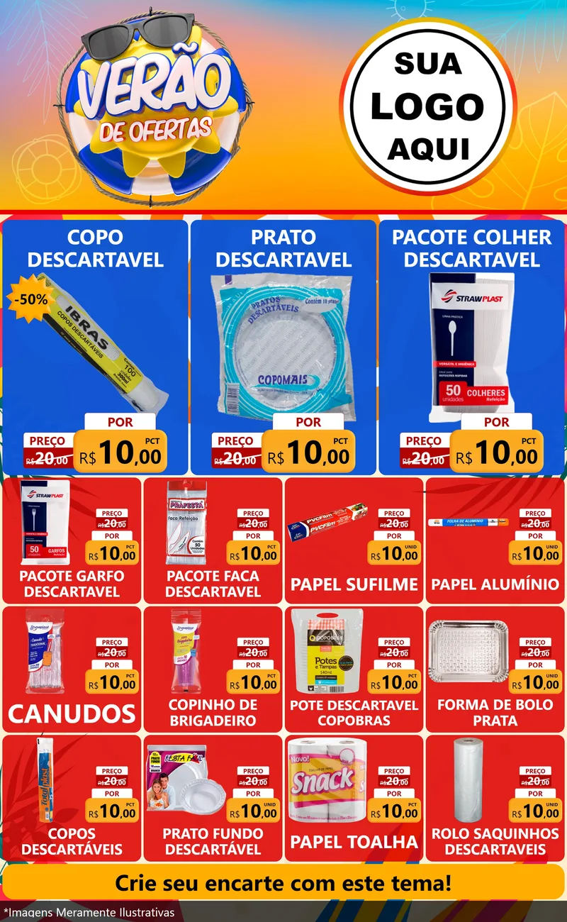 Modelo de Encarte para Encarte Grande com o tema Verão de Ofertas para Embalagens