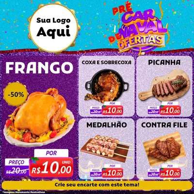 Modelo de Rede Social para Feed Facebook com o tema Pré Carnaval de Ofertas para Assados