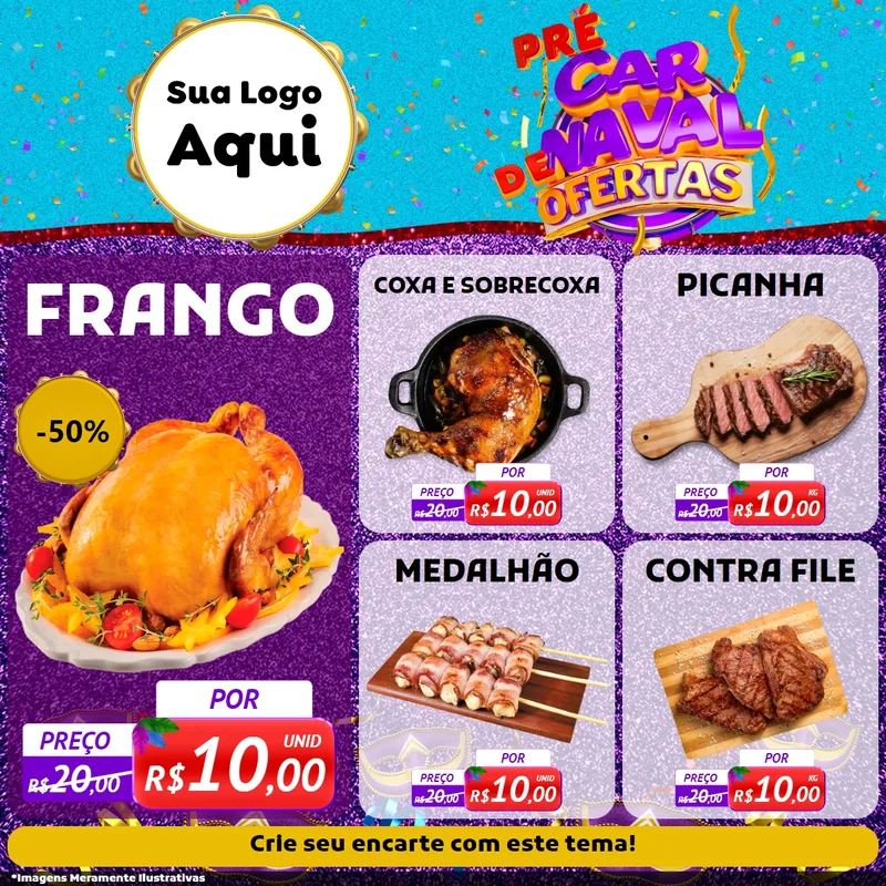 Modelo de Rede Social para Feed Facebook com o tema Pré Carnaval de Ofertas para Assados