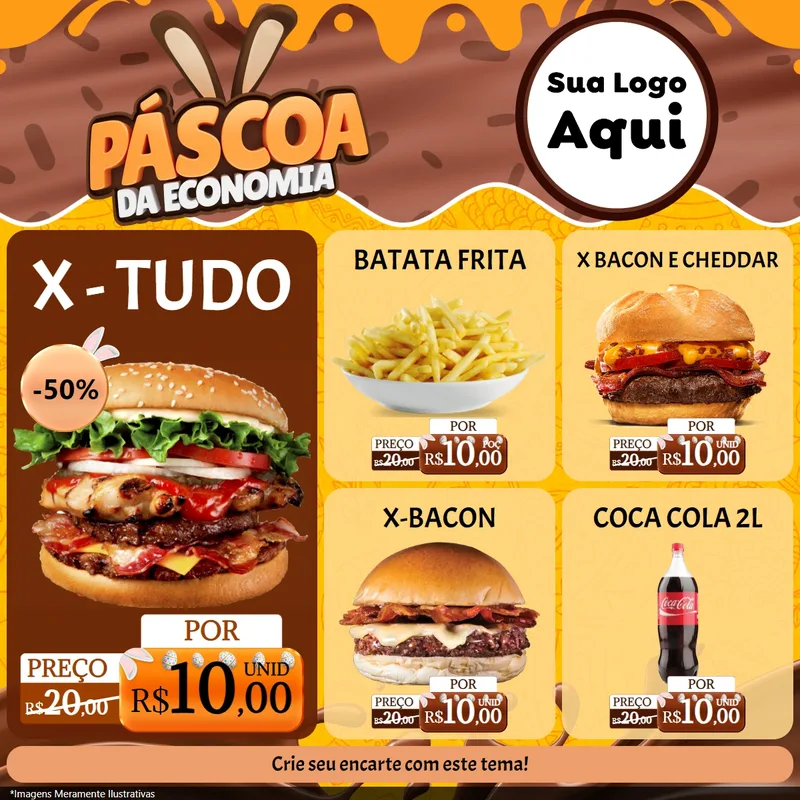 Modelo de Rede Social para Feed Facebook com o tema Páscoa da Economia para Hamburgueria
