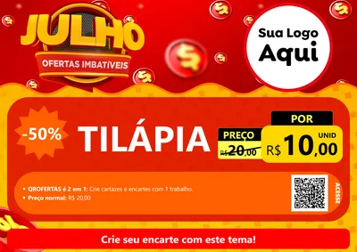 Modelo de Cartaz para Cartaz A4 Horizontal com o tema Julho Ofertas Imbatíveis para Peixaria