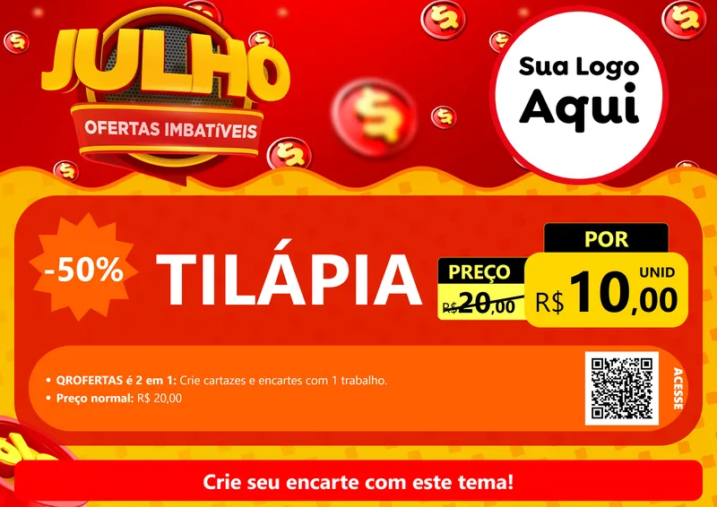 Modelo de Cartaz para Cartaz A4 Horizontal com o tema Julho Ofertas Imbatíveis para Peixaria