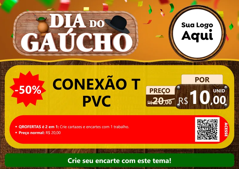 Modelo de Cartaz para Cartaz A4 Horizontal com o tema Dia do Gaúcho para Tubos e conexões