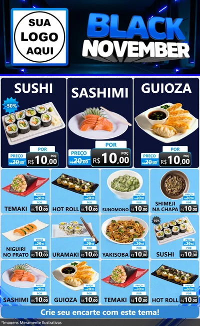 Modelo de Encarte para Encarte Grande com o tema Black November para Comida japonesa