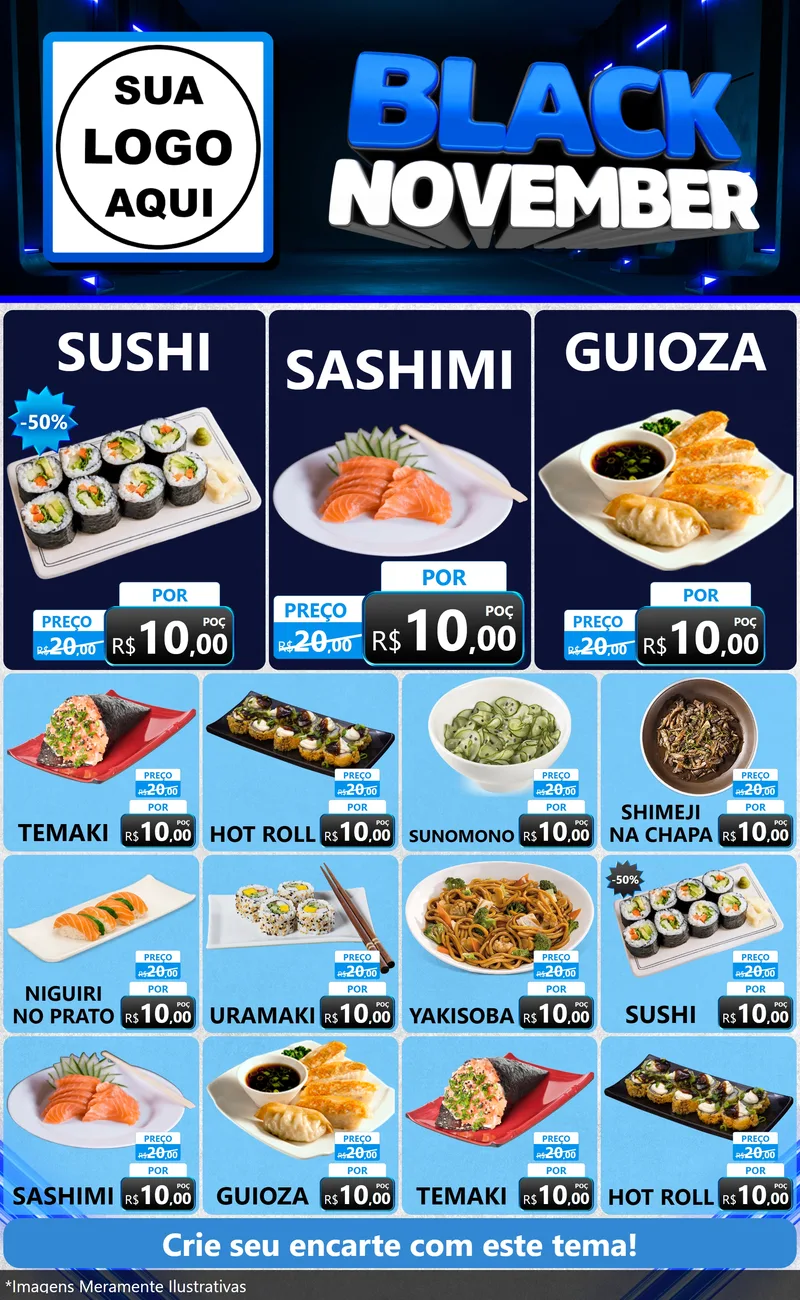 Modelo de Encarte para Encarte Grande com o tema Black November para Comida japonesa