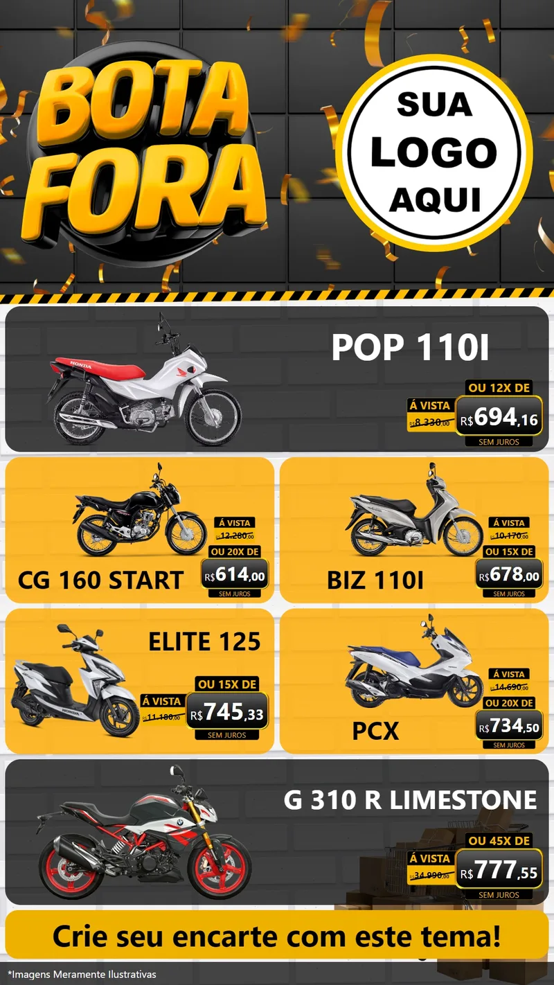 Modelo de TV para TV Vertical com o tema Bota Fora para Concessionaria de Motos