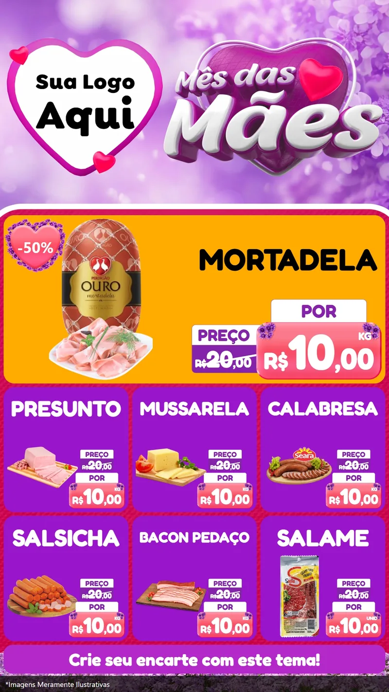Modelo de Rede Social para Stories com o tema Mês das Mães para Frios e Laticínios
