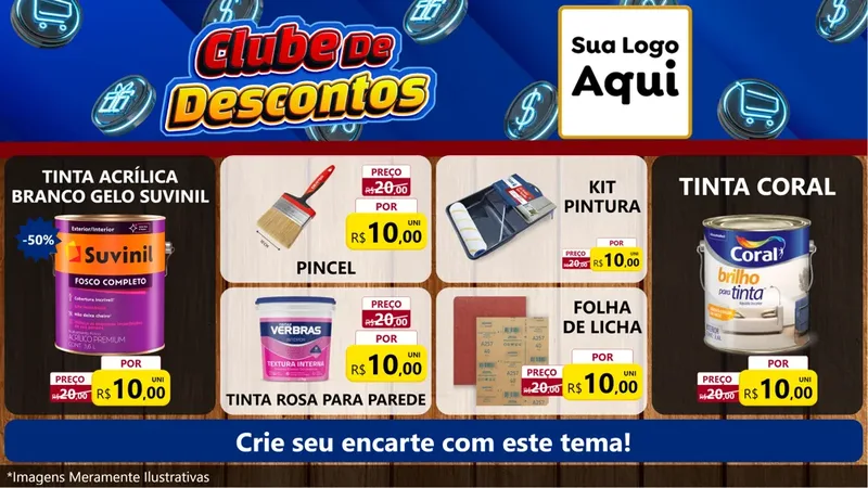Modelo de TV para TV Horizontal com o tema Clube de Descontos para Tintas e Ferramentas