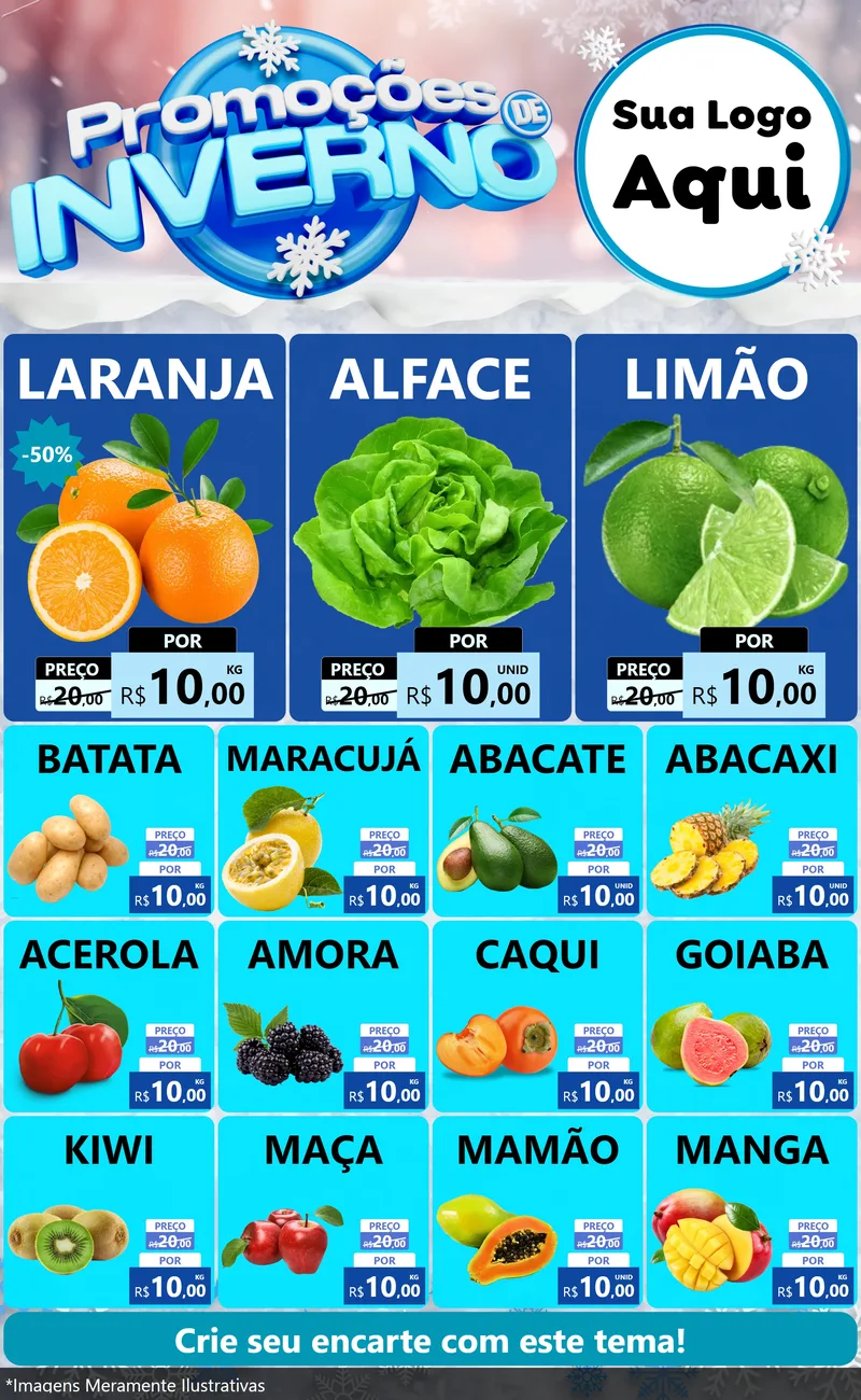 Modelo de Encarte para Encarte Grande com o tema Promoções de Inverno para Hortifrúti