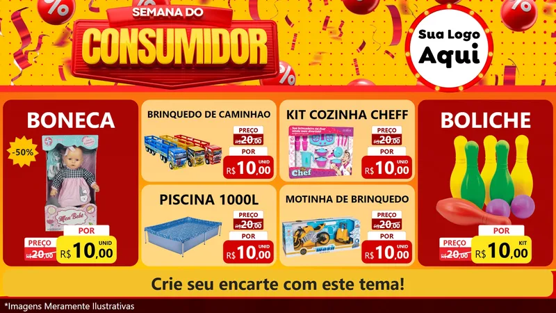 Modelo de TV para TV Horizontal com o tema Semana do Consumidor para Brinquedos