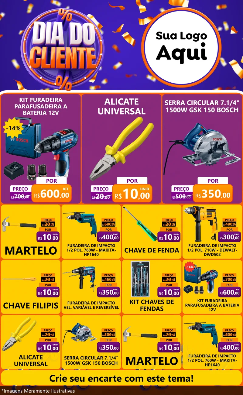 Modelo de Encarte para Encarte Grande com o tema Dia do Cliente para Maquinas e Ferramentas