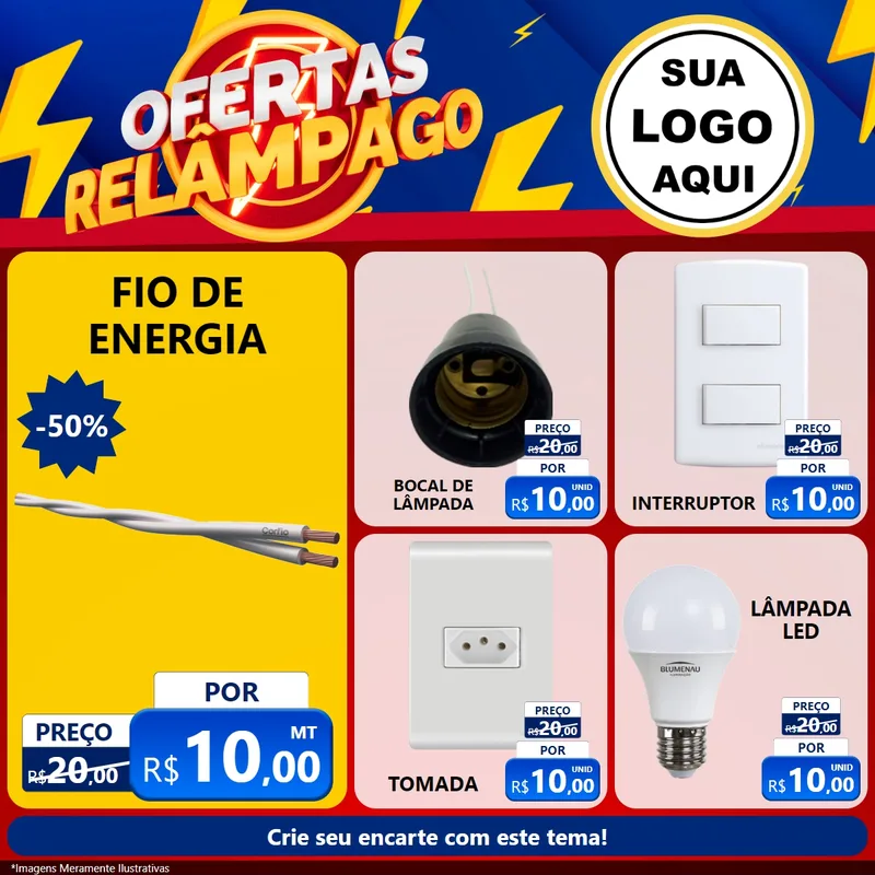 Modelo de Rede Social para Feed Facebook com o tema Ofertas Relâmpago para Materiais Elétricos