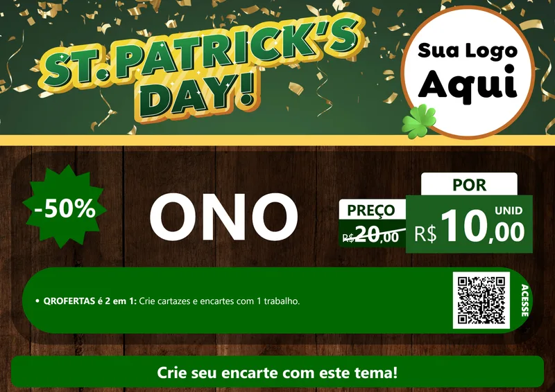 Modelo de Cartaz para Cartaz A4 Horizontal com o tema St Patriks Day para Óticas