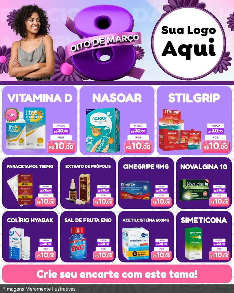 Modelo de Rede Social para Feed Instagram com o tema Oito de Março - Dia da Mulher para Farmácia