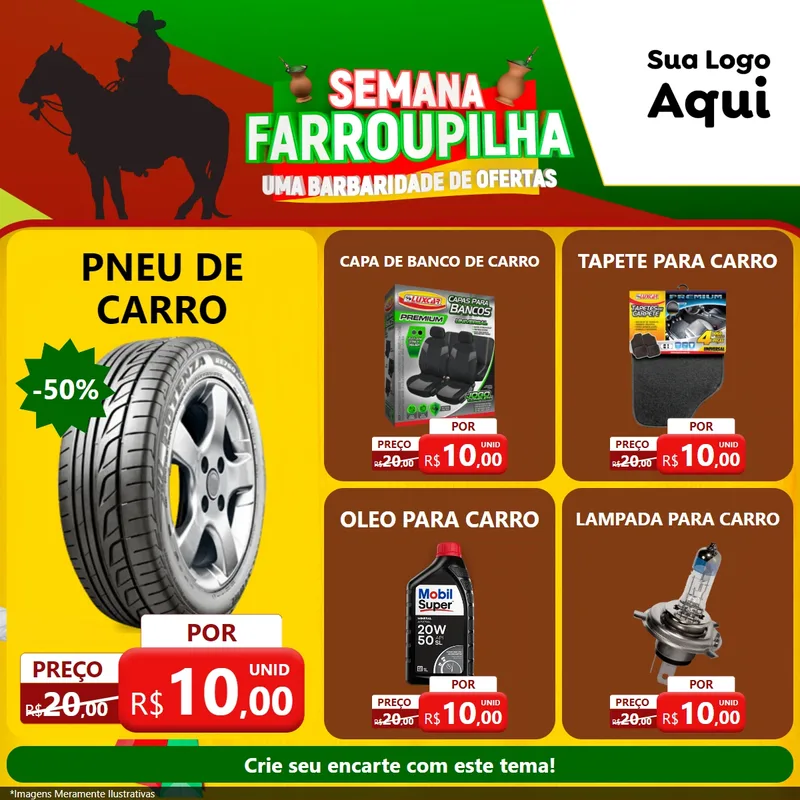 Modelo de Rede Social para Feed Facebook com o tema Semana Farroupilha - Uma Barbaridade de Ofertas para Auto peças