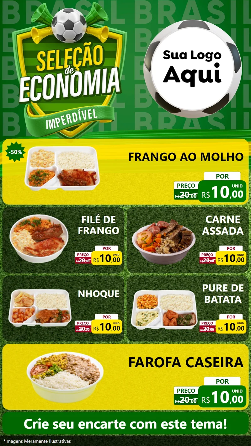 Modelo de TV para TV Vertical com o tema Seleção de Economia - Copa para Restaurante