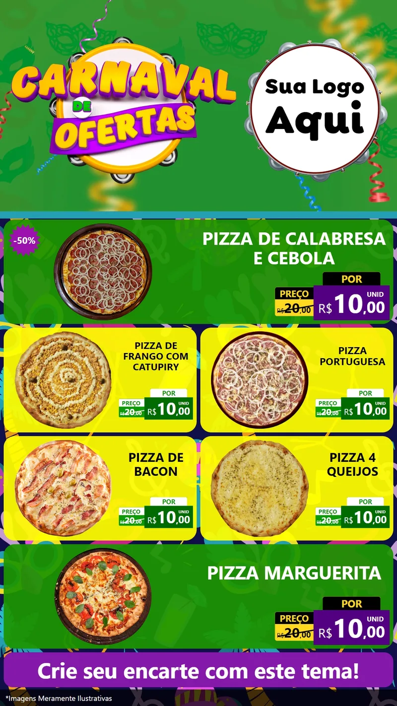 Modelo de TV para TV Vertical com o tema Carnaval de Ofertas para Pizzaria