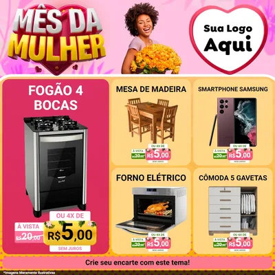 Modelo de Rede Social para Feed Facebook com o tema Mês da Mulher para Móveis e Eletro