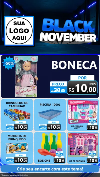 Modelo de Rede Social para Stories com o tema Black November para Brinquedos
