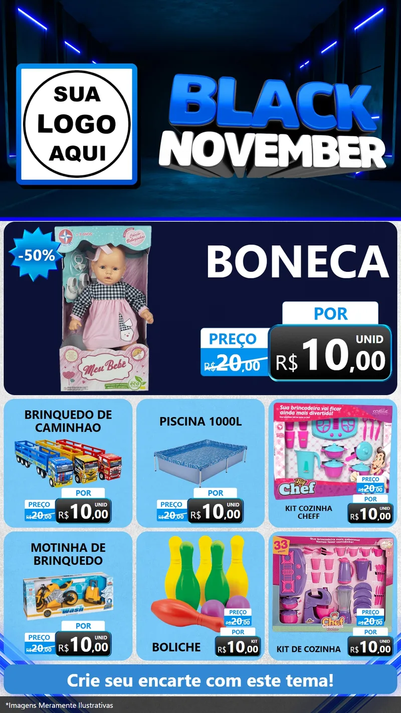 Modelo de Rede Social para Stories com o tema Black November para Brinquedos