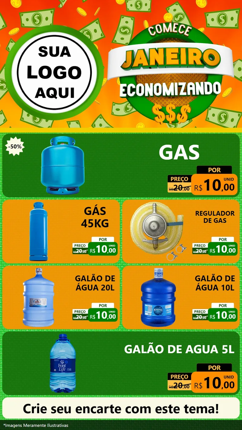 Modelo de TV para TV Vertical com o tema Comece Janeiro Economizando para Água e gás