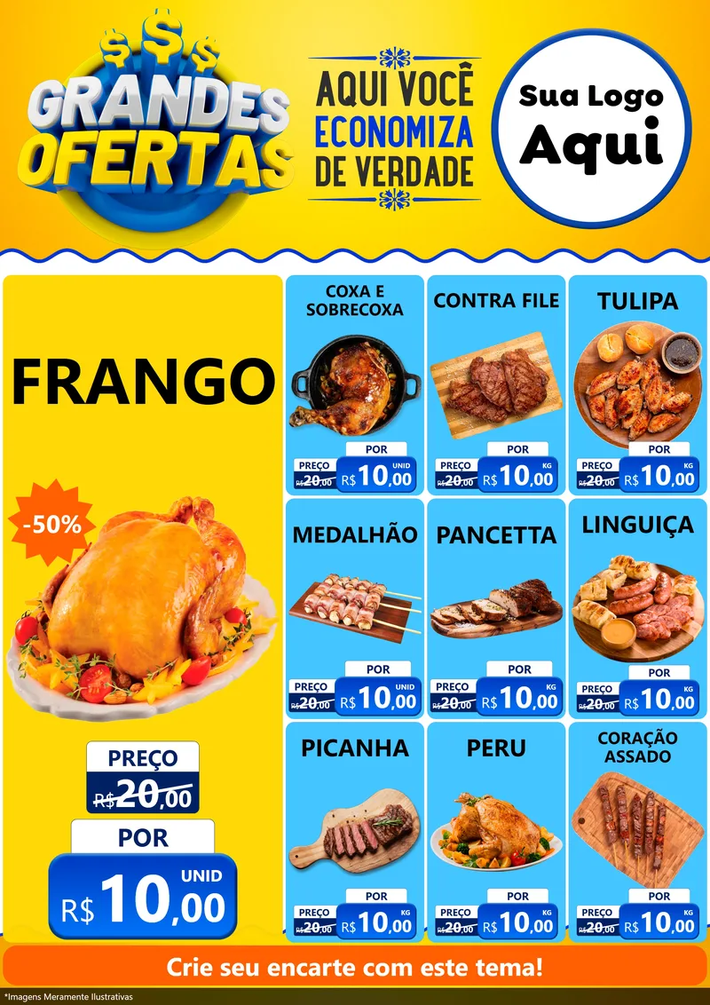 Modelo de Encarte para Encarte A4 Vertical com o tema Grandes Ofertas para Assados